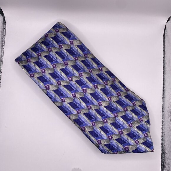 Vintage Today's Man Blue Silver & Purple 100% Silk Tie 60"x4" Made in Italy #367 - Picture 4 of 6
